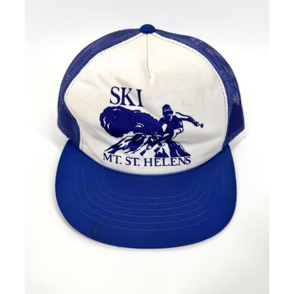 Vintage Hanes Headwear Trucker Hat Mens Snap Back‎ Mesh Back Ski Mt St Helens